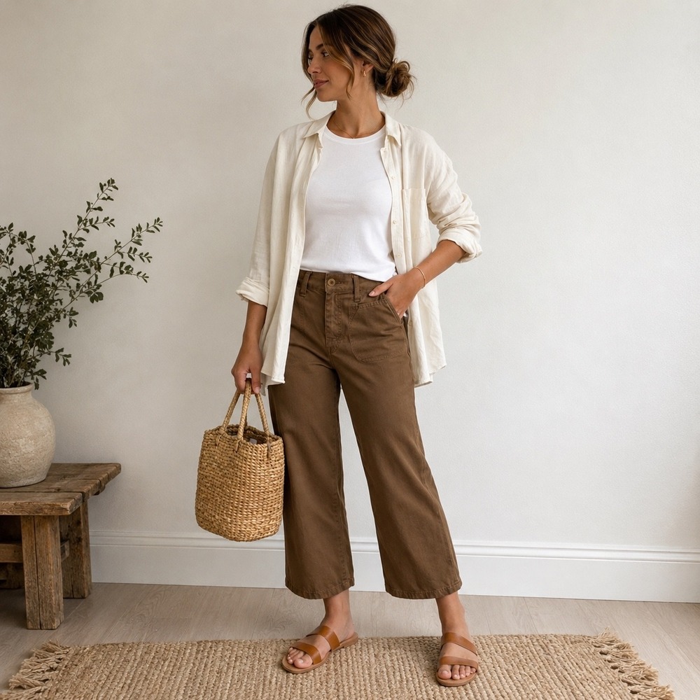 Madewell Brown kick out Leg Crop Pants Sz 33 mid Rise Utility Casual Minimalist